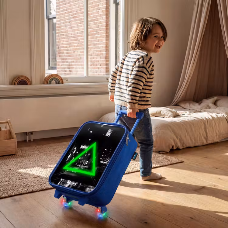 Felgroene driehoek Kinderkoffer - Blauw klein -sfeer1