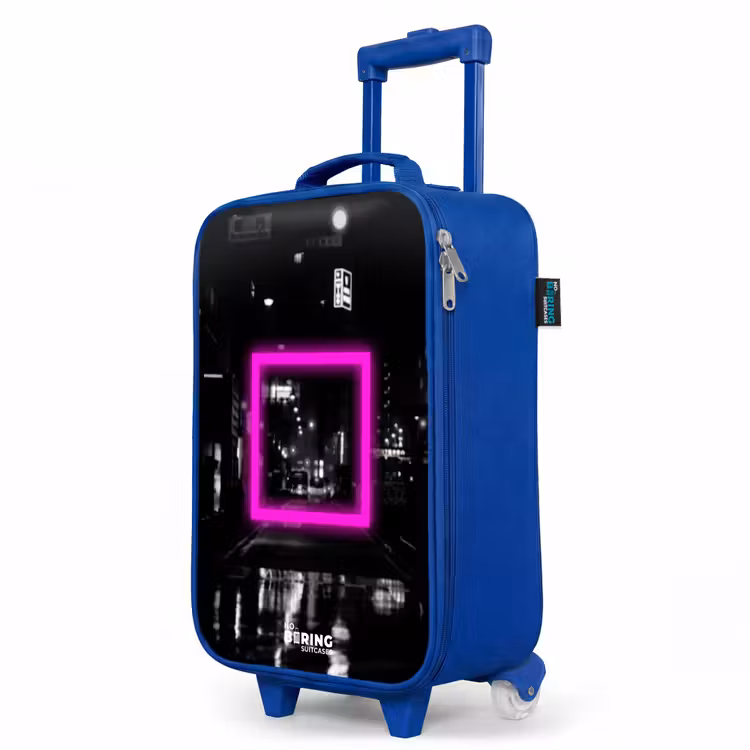 Felroze vierkant met verlichte achtergrond Kinderkoffer - Blauw klein -productfoto_schuin