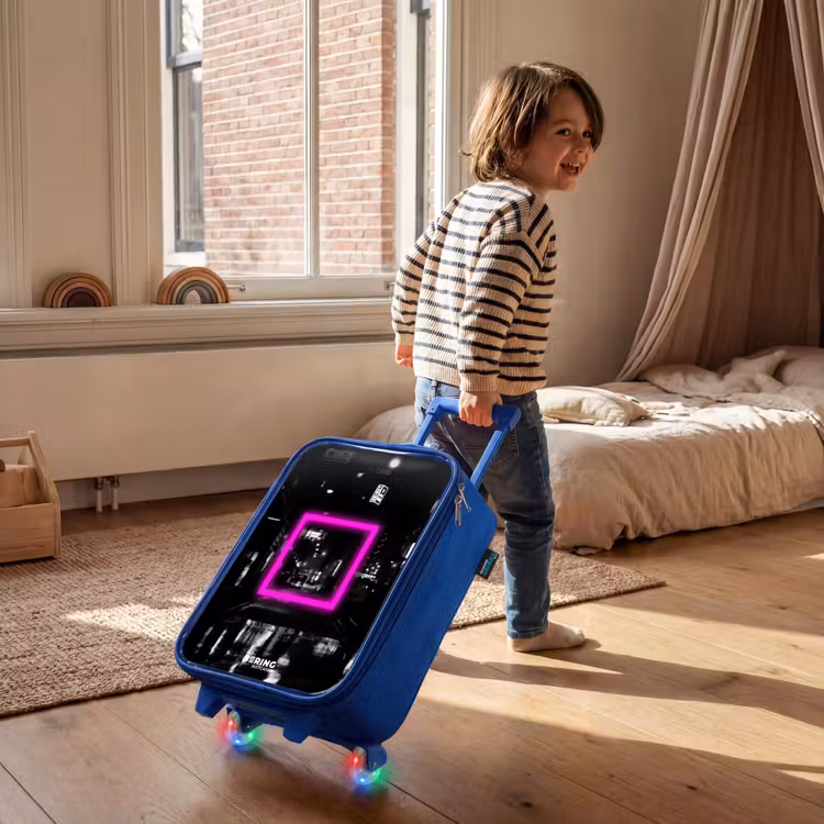 Felroze vierkant met verlichte achtergrond Kinderkoffer - Blauw klein -sfeer1