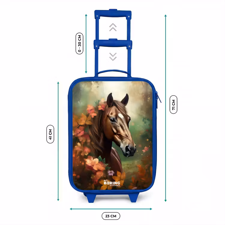 Bruin paard tussen de bloemen Kinderkoffer - Blauw klein -productfoto_formaten