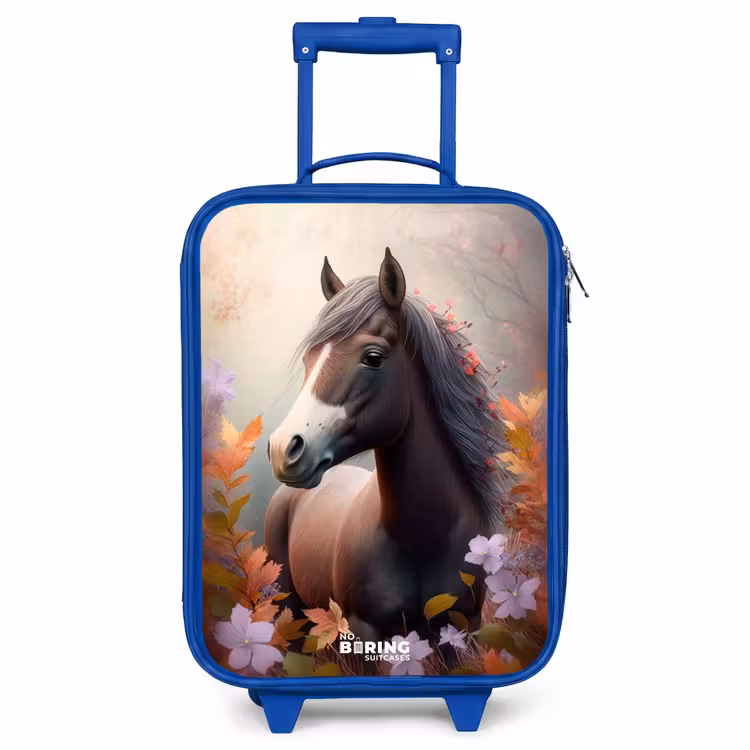 Bruin paard in de herfst Kinderkoffer - Blauw klein -3d