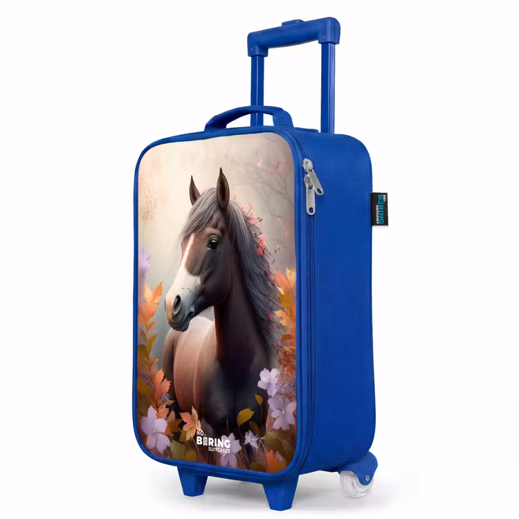 Bruin paard in de herfst Kinderkoffer - Blauw klein -productfoto_schuin