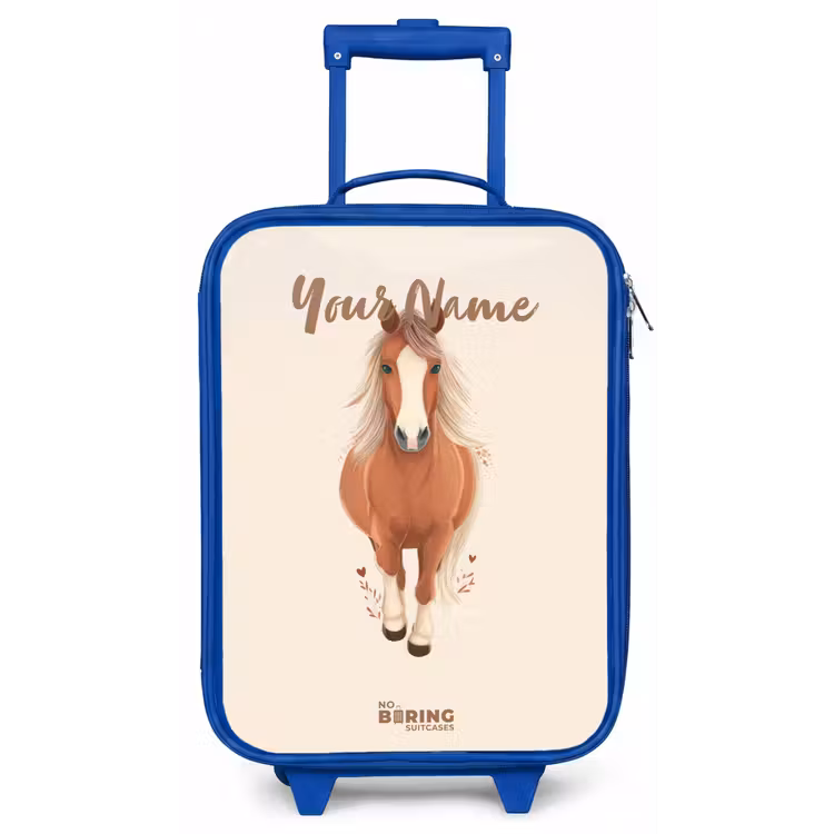 Bruin paard in gallop Kinderkoffer - Blauw klein -zz3dotto