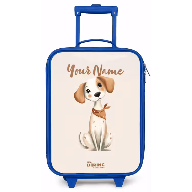 Bruin gevlekte pup op een beige achtergrond Kinderkoffer - Blauw klein -zz3dotto