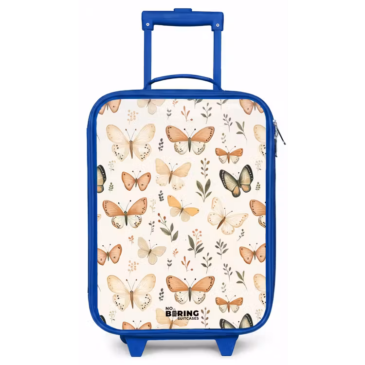 Vlinders in beige en oranjetinten tussen groene blaadjes Kinderkoffer - Blauw klein -zz3dotto