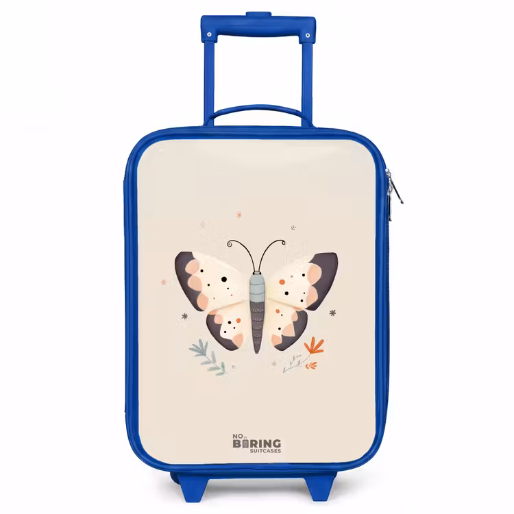 Vlinder in neutrale pastel kleuren Kinderkoffer - Blauw klein -3d