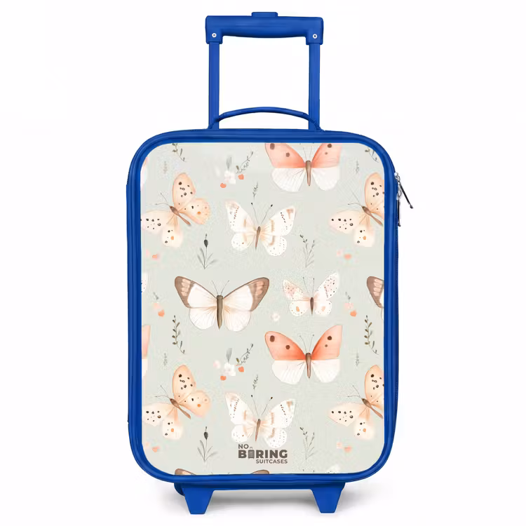 Vlinder patroon in zachte oranje en rode tinten Kinderkoffer - Blauw klein -3d