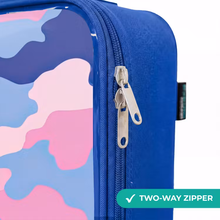 Camouflage - Roze - Blauw Kinderkoffer - Blauw klein -rits_EN