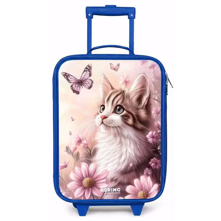 Kat - Paars - Vlinders - Bloemen Kinderkoffer - Blauw klein -zz3dotto