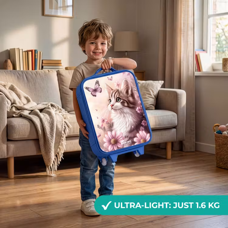 Kat - Paars - Vlinders - Bloemen Kinderkoffer - Blauw klein -sfeer2_EN