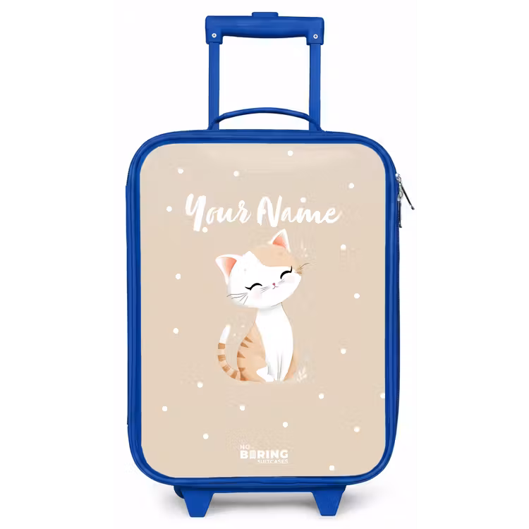 Kat omringd door beige stippen Kinderkoffer - Blauw klein -zz3dotto