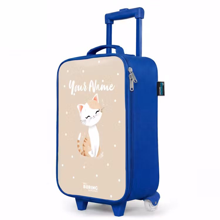 Kat omringd door beige stippen Kinderkoffer - Blauw klein -productfoto_schuin