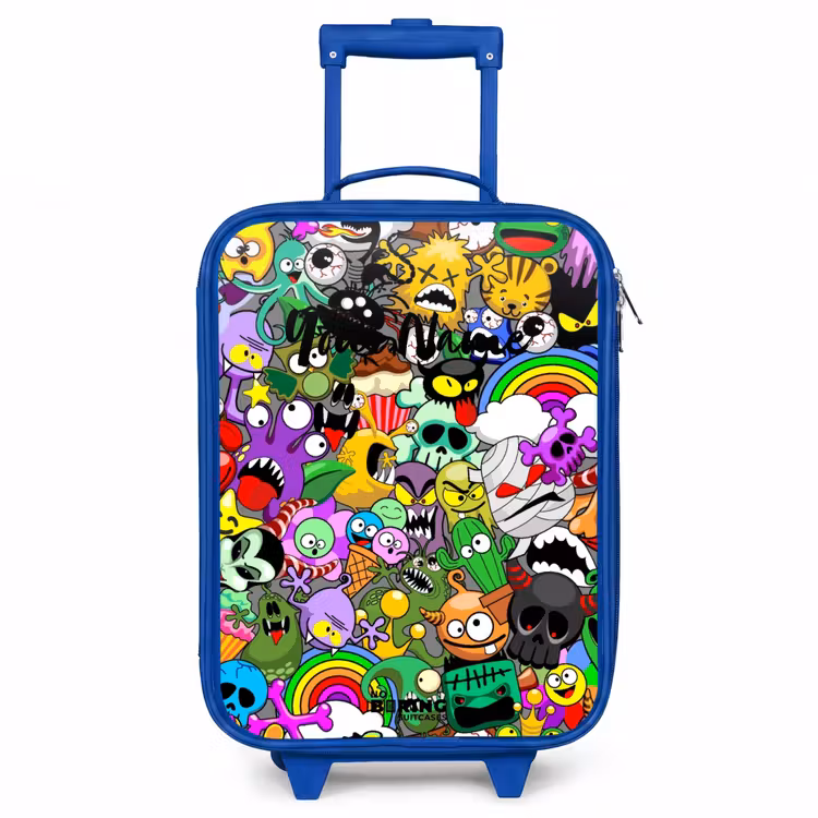 Chaotisch kleurrijk monster patroon Kinderkoffer - Blauw klein -3d