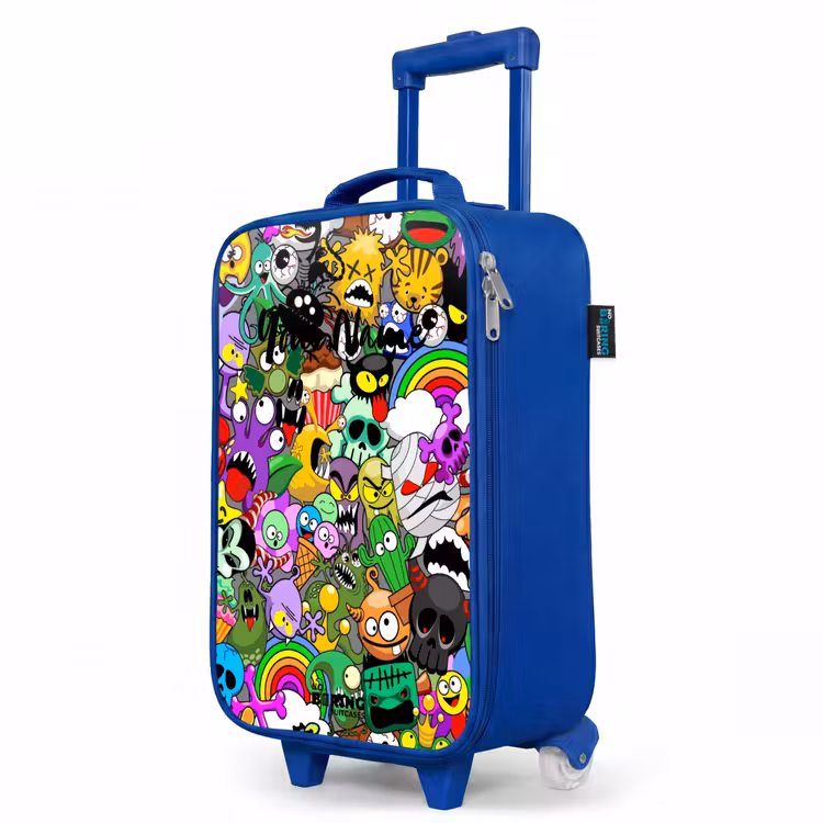 Chaotisch kleurrijk monster patroon Kinderkoffer - Blauw klein -productfoto_schuin