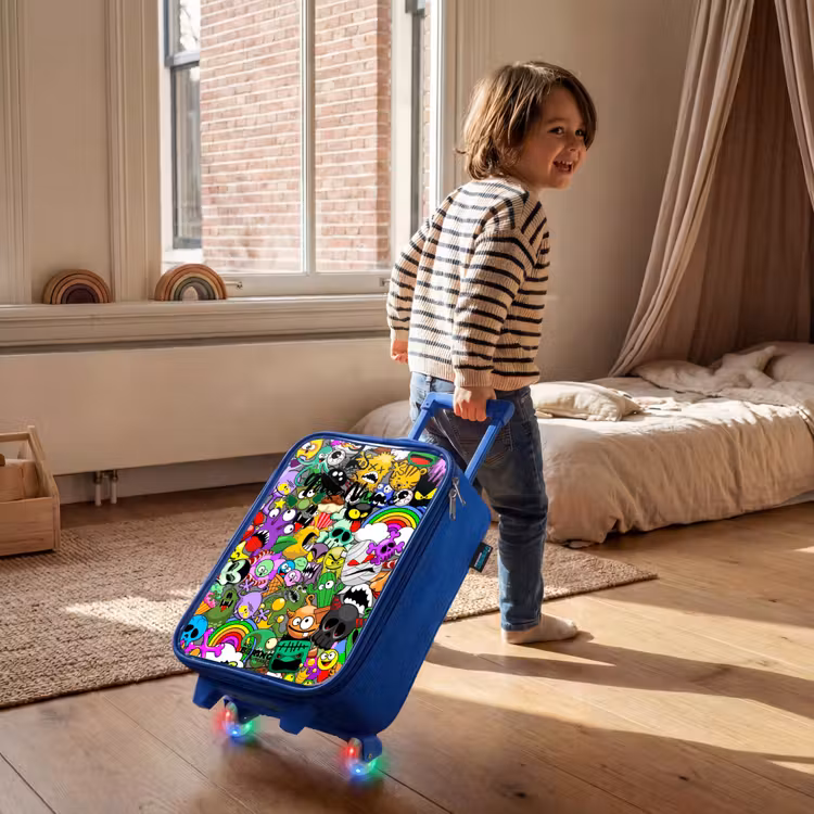 Chaotisch kleurrijk monster patroon Kinderkoffer - Blauw klein -sfeer1