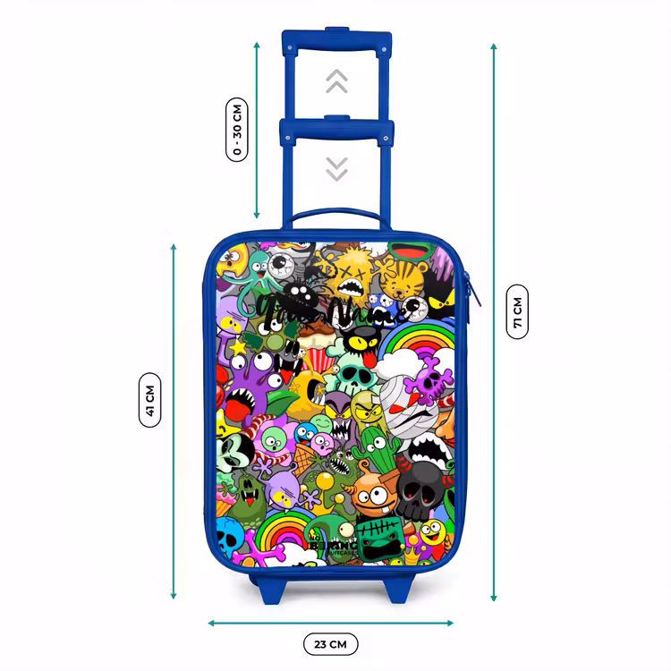 Chaotisch kleurrijk monster patroon Kinderkoffer - Blauw klein -productfoto_formaten