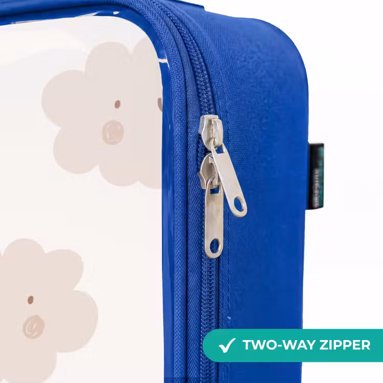 Vrolijke wolkjes met gezichtjes op crèmekleurige achtergrond Kinderkoffer - Blauw klein -rits_EN