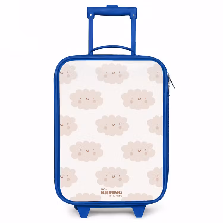 Vrolijke wolkjes met gezichtjes op crèmekleurige achtergrond Kinderkoffer - Blauw klein -3d