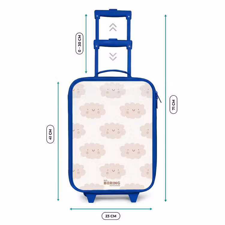 Vrolijke wolkjes met gezichtjes op crèmekleurige achtergrond Kinderkoffer - Blauw klein -productfoto_formaten