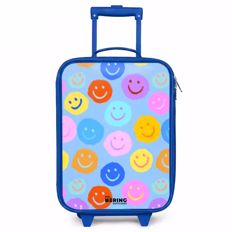 Vrolijk patroon van smileys Kinderkoffer - Blauw klein -3d