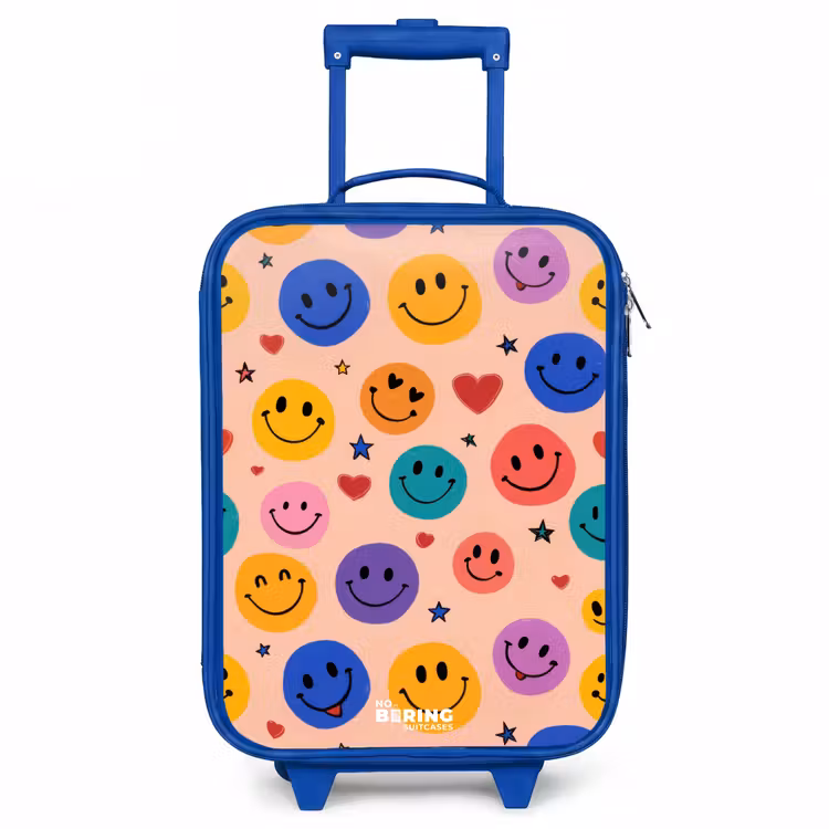 Vrolijk Smiley-patroon Kinderkoffer - Blauw klein -3d