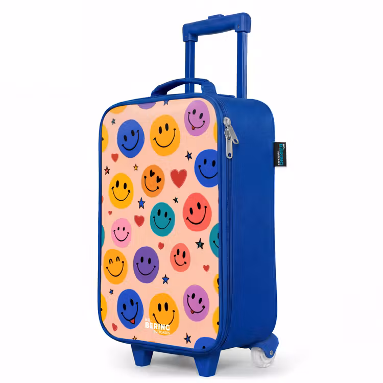 Vrolijk Smiley-patroon Kinderkoffer - Blauw klein -productfoto_schuin