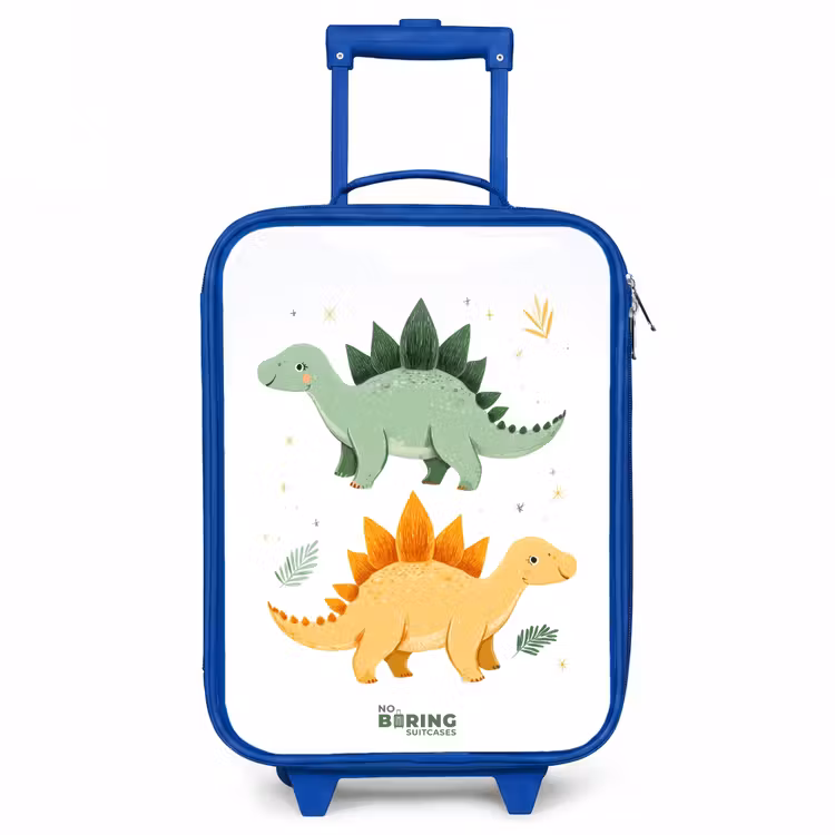 Vrolijke stegosaurusvrienden Kinderkoffer - Blauw klein -3d