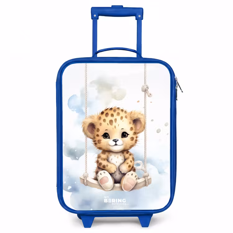 Cheeta welpje op een schommel in de wolken Kinderkoffer - Blauw klein -3d