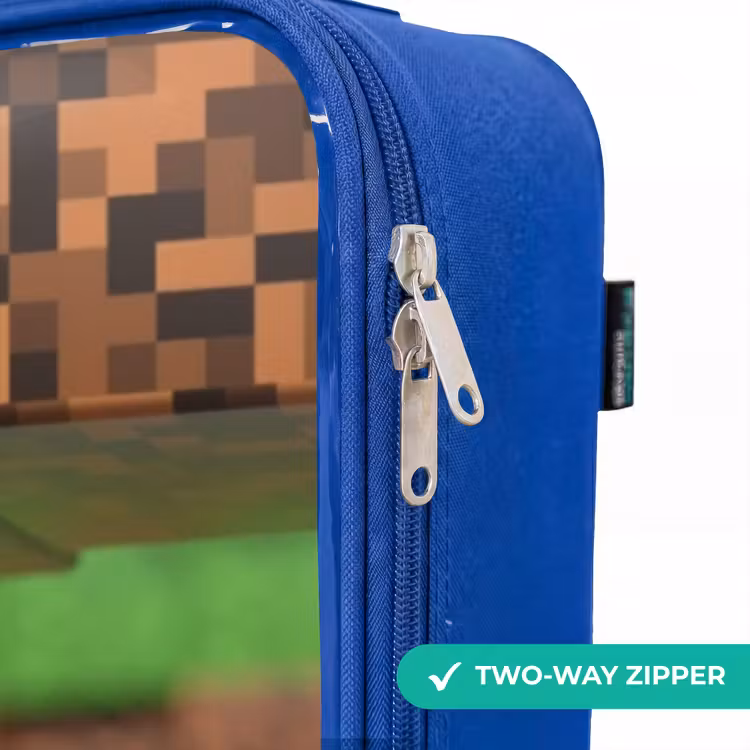Close-up met pixelachtige blokken Kinderkoffer - Blauw klein -rits_EN