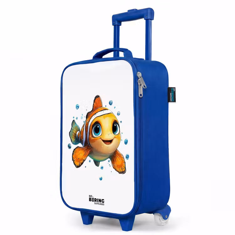 Clownvis met bellen op witte achtergrond Kinderkoffer - Blauw klein -productfoto_schuin