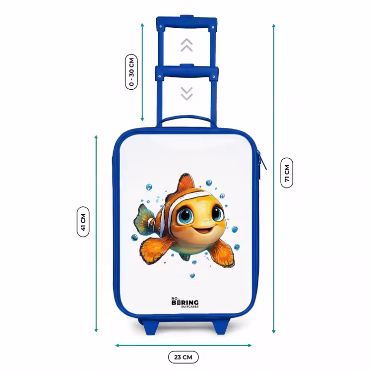 Clownvis met bellen op witte achtergrond Kinderkoffer - Blauw klein -productfoto_formaten