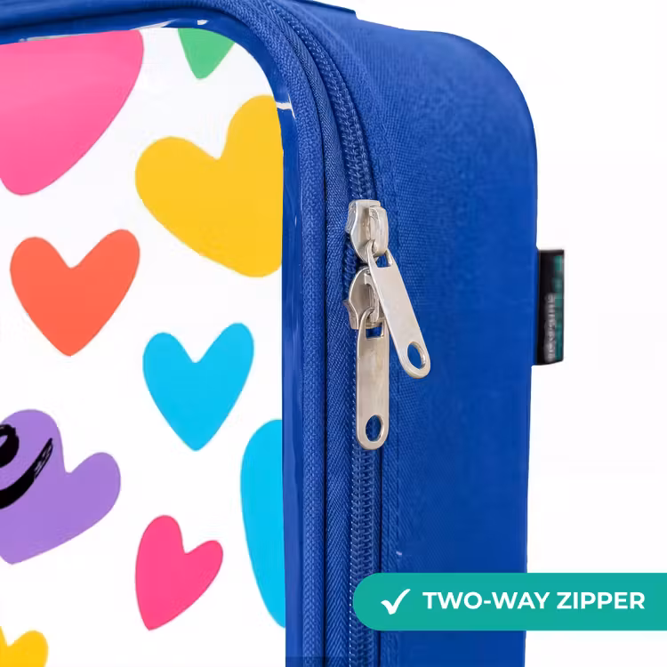 Gekleurde hartjes Kinderkoffer - Blauw klein -rits_EN