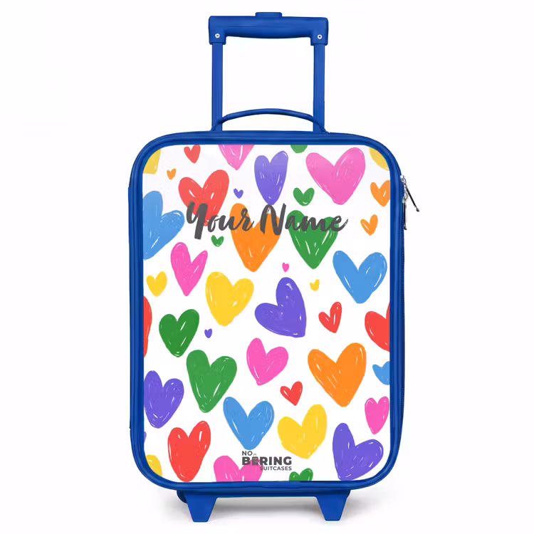 Gekleurde hartjes Kinderkoffer - Blauw klein -3d