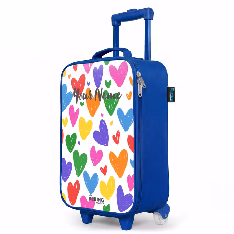 Gekleurde hartjes Kinderkoffer - Blauw klein -productfoto_schuin