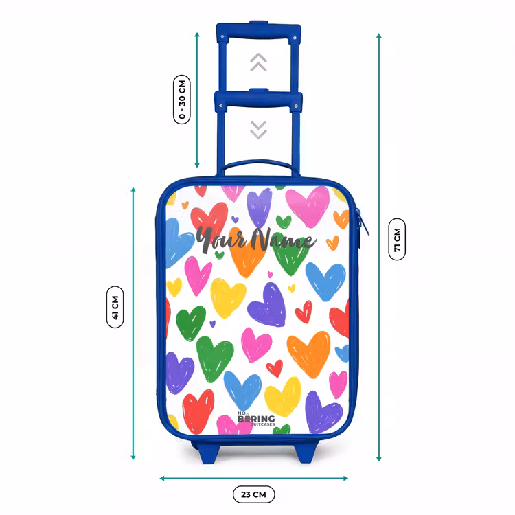Gekleurde hartjes Kinderkoffer - Blauw klein -productfoto_formaten