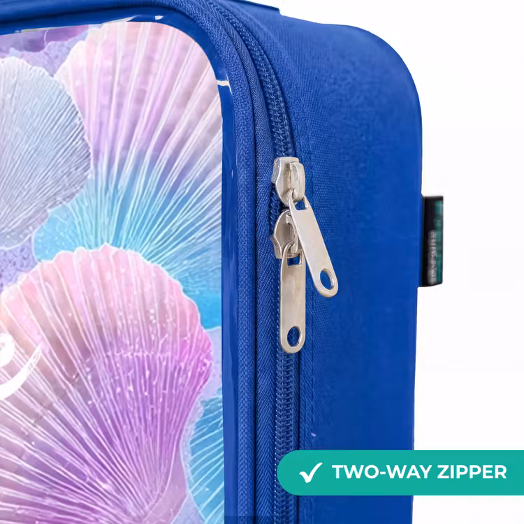 Gekleurde schelpen op een paarse achtergrond Kinderkoffer - Blauw klein -rits_EN