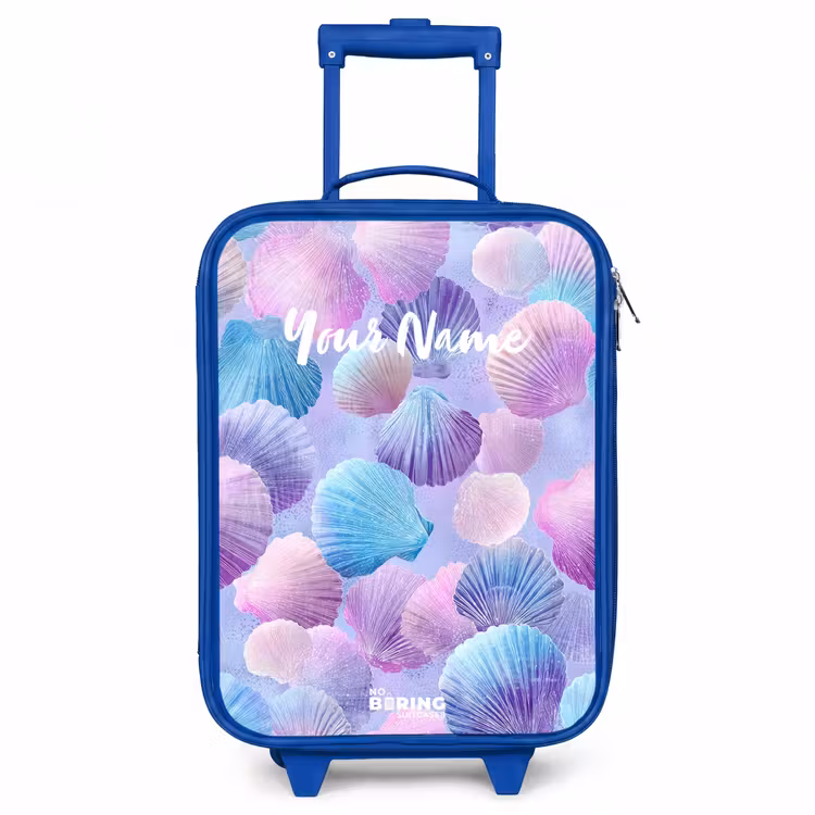 Gekleurde schelpen op een paarse achtergrond Kinderkoffer - Blauw klein -3d