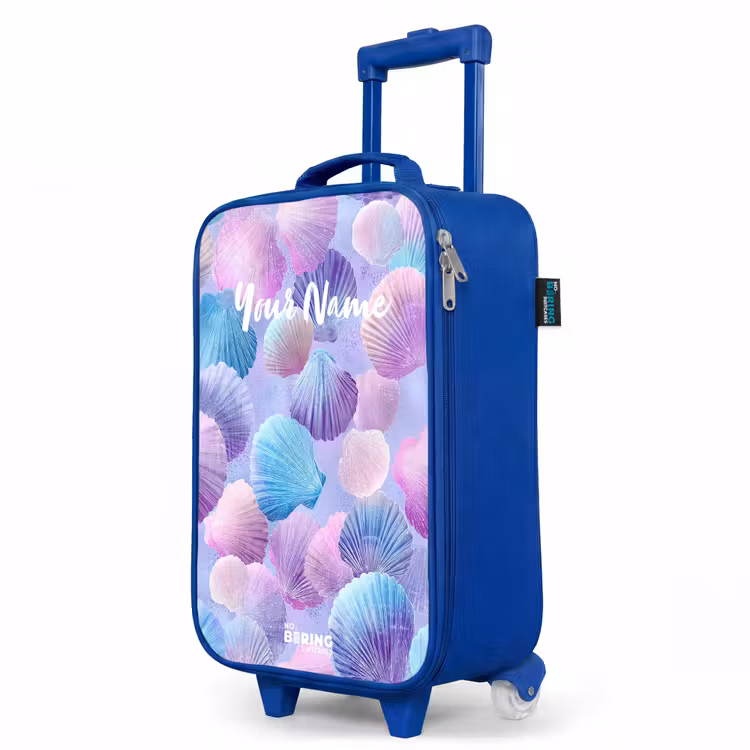 Gekleurde schelpen op een paarse achtergrond Kinderkoffer - Blauw klein -productfoto_schuin