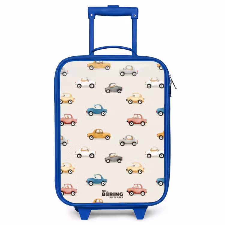 Kleurrijke retro autootjes Kinderkoffer - Blauw klein -3d