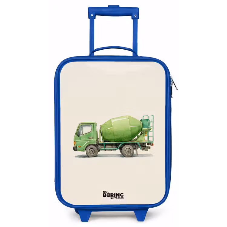 Betonmixer - Getekend - Groen Kinderkoffer - Blauw klein -zz3dotto