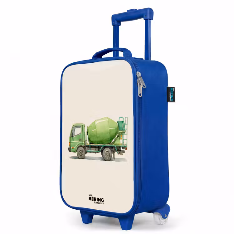 Betonmixer - Getekend - Groen Kinderkoffer - Blauw klein -productfoto_schuin