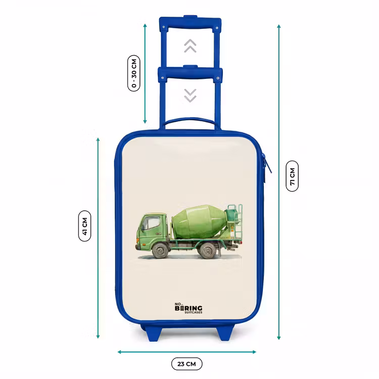 Betonmixer - Getekend - Groen Kinderkoffer - Blauw klein -productfoto_formaten