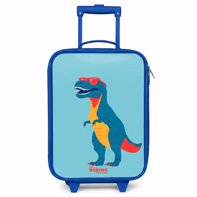 Coole T. rex met zonnebril Kinderkoffer - Blauw klein -3d