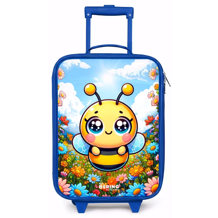 Schattige bij tussen de bloemen Kinderkoffer - Blauw klein -zz3dotto