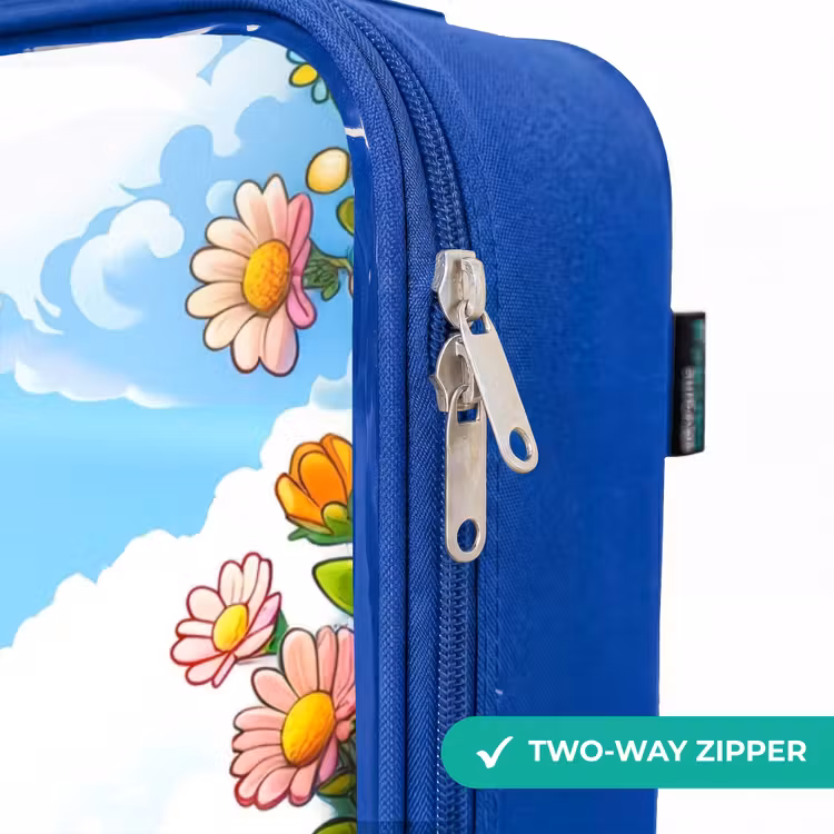 Schattige bij tussen de bloemen Kinderkoffer - Blauw klein -rits_EN