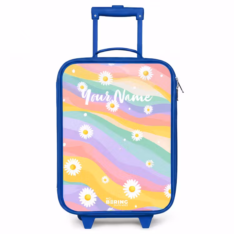 Madeliefjes op regenboogachtergrond Kinderkoffer - Blauw klein -3d