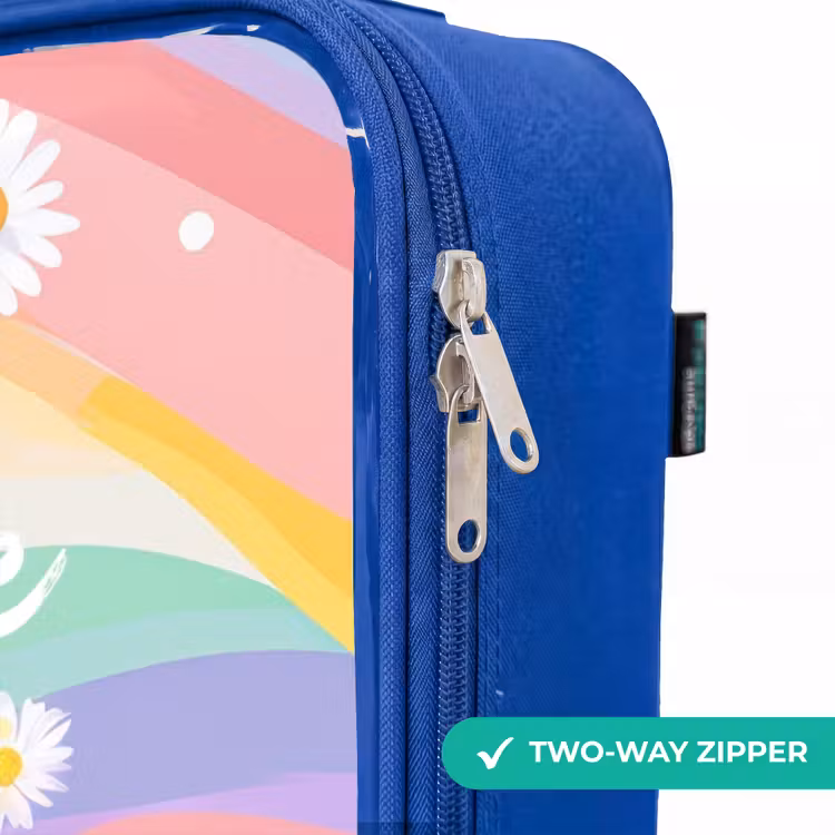 Madeliefjes op regenboogachtergrond Kinderkoffer - Blauw klein -rits_EN