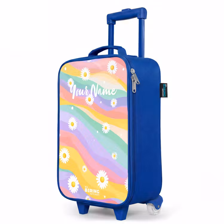 Madeliefjes op regenboogachtergrond Kinderkoffer - Blauw klein -productfoto_schuin