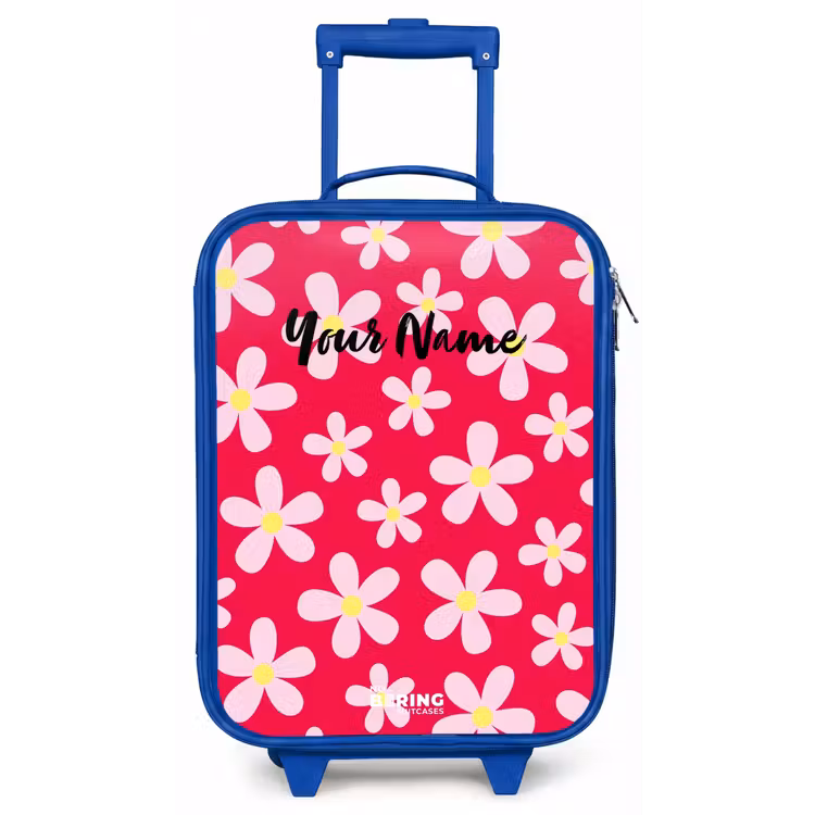 Madeliefjesmania hotpink Kinderkoffer - Blauw klein -zz3dotto