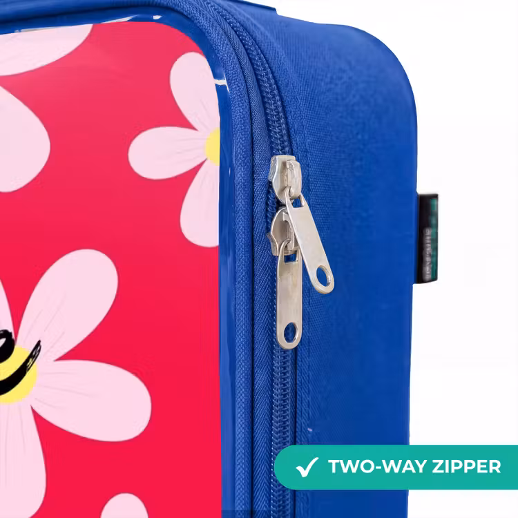 Madeliefjesmania hotpink Kinderkoffer - Blauw klein -rits_EN